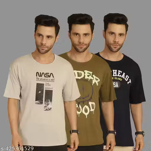Mack jonney Men's Graphic Print Regular Round Multicolor Tshirts (Pack of 3)